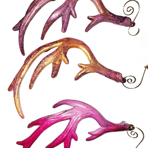 Set of (3) Gold, Pink, & hints of Red Antler Ornaments - Picture 3 of 16